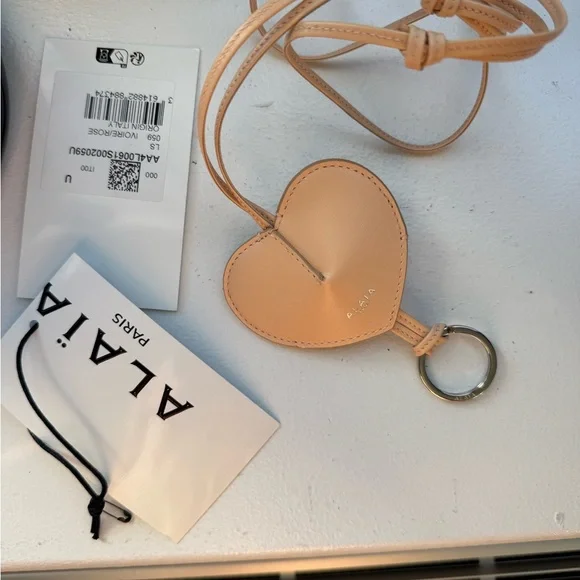 Alaia Cream Heart Leather Keychain